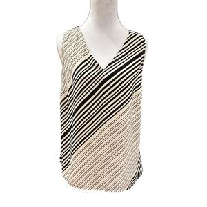 Nine West V-Neck Striped Blouse in Black and Cream